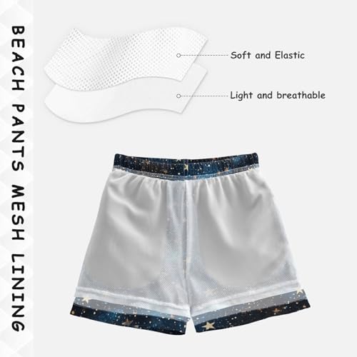 Pigsaly Boys Swim Trunks Black Navy Blue Sky Gradient Flash Gold Stars Glitter Boys Board Shorts Swimsuit Swimwear 2T4