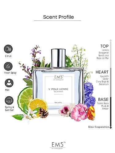 Image of EM5 V Pour Homme Perfume for Men | Citrus Aromatic Fresh Spicy | EDP Strong and Long Lasting Spray | Luxury Gift for Him