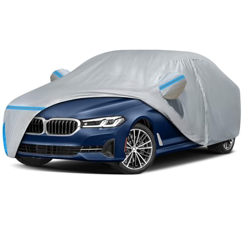 Car Cover for 2007-2025 BMW 5 Series 528i 530i 535i 540i M5 M550i M550, Waterproof Custom-fit All Weather Sun Rain UV Dust Snow Protection Outdoor Car Cover with Door Zipper and Cotton Lining
