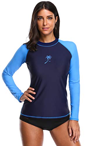 Attraco women's long sleeve rash guard sun protection clothing spf swim shirts Navy/Blue