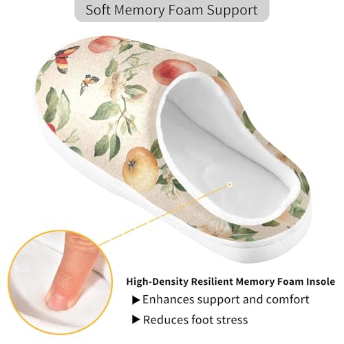JUNZAN Fresh Apples Fruit Beige Womens Cotton Slippers Warm Memory Foam Travel Slippers for Outdoor Birthday Presents 6-72