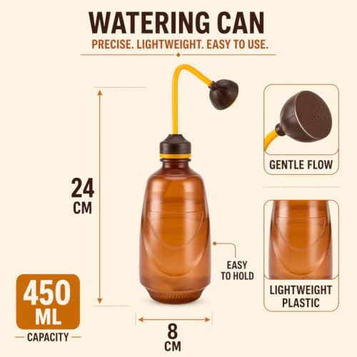 Image of Watering Can for Indoor Plants & Succulents 450ML, 2-in-1 Watering Can for Seedlings Bottle with Bend Mouth, Plastic Succulent & Flower Watering Bottle for Indoor, Garden & Home Plants (Brown)
