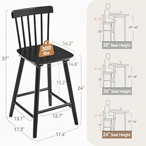 Lue bona windsor wooden bar stools set of 4 for kitchen island farmhouse 24 inch counter height stools chairs with spindle back black  urban country home decor