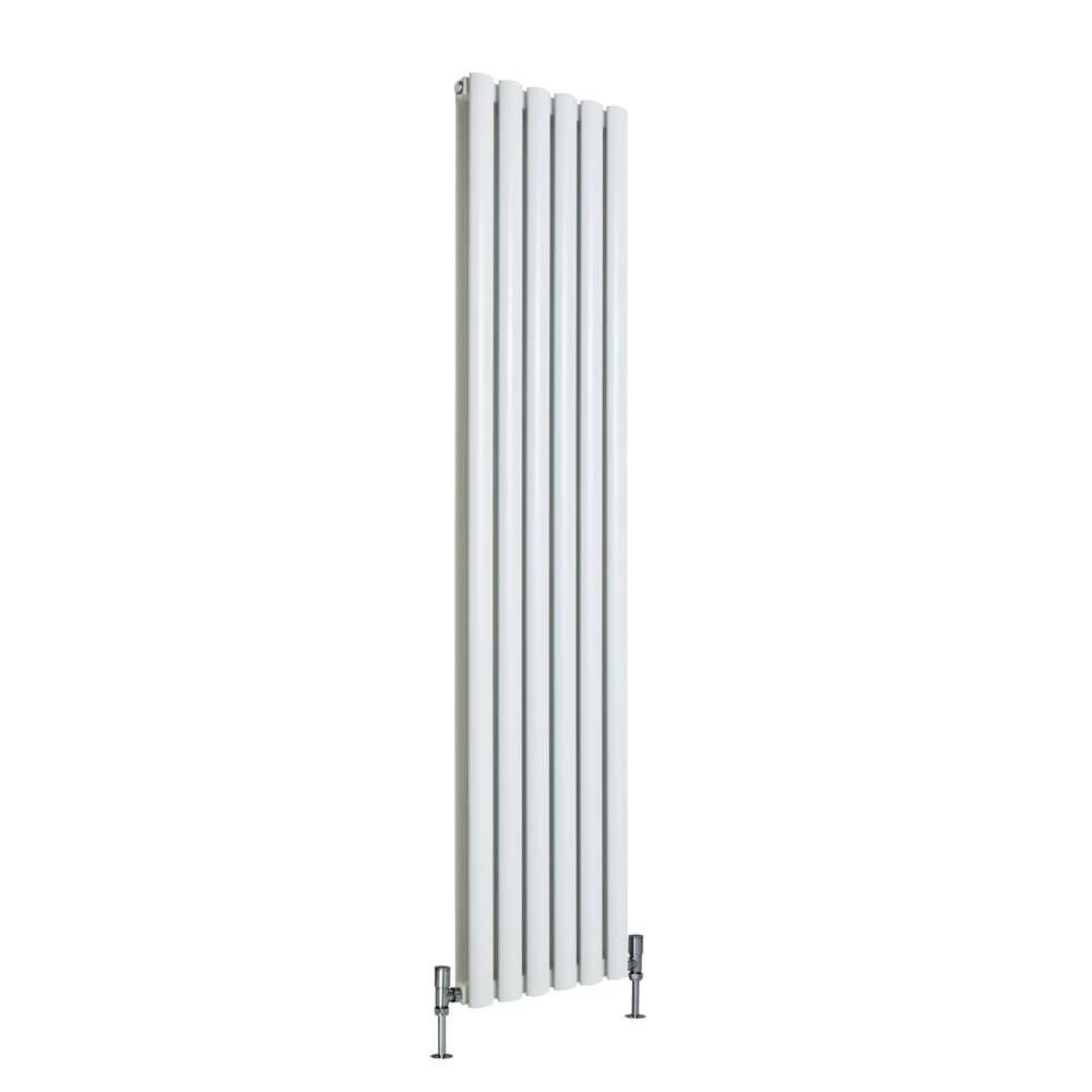 Milano White Aruba Vertical Double Oval Panel Aluminium Radiator - 1800Mm X 360Mm