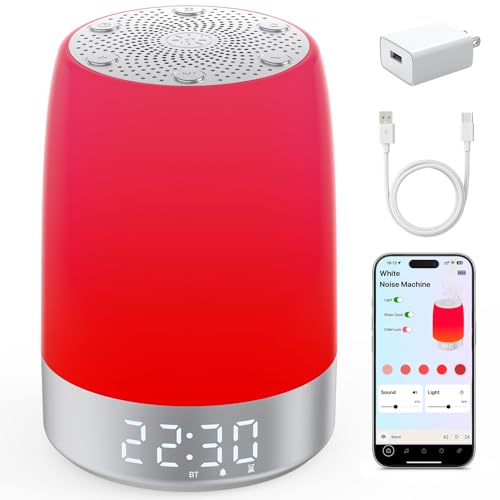 Smart Red Light Therapy Lamp & Sleep Sound Machine for Bedroom with Alarm Clock 32 White Noises Sound Machine Night Light with App Control 5-Level Red Light (620690nm) 2600mAh BatteryLarge