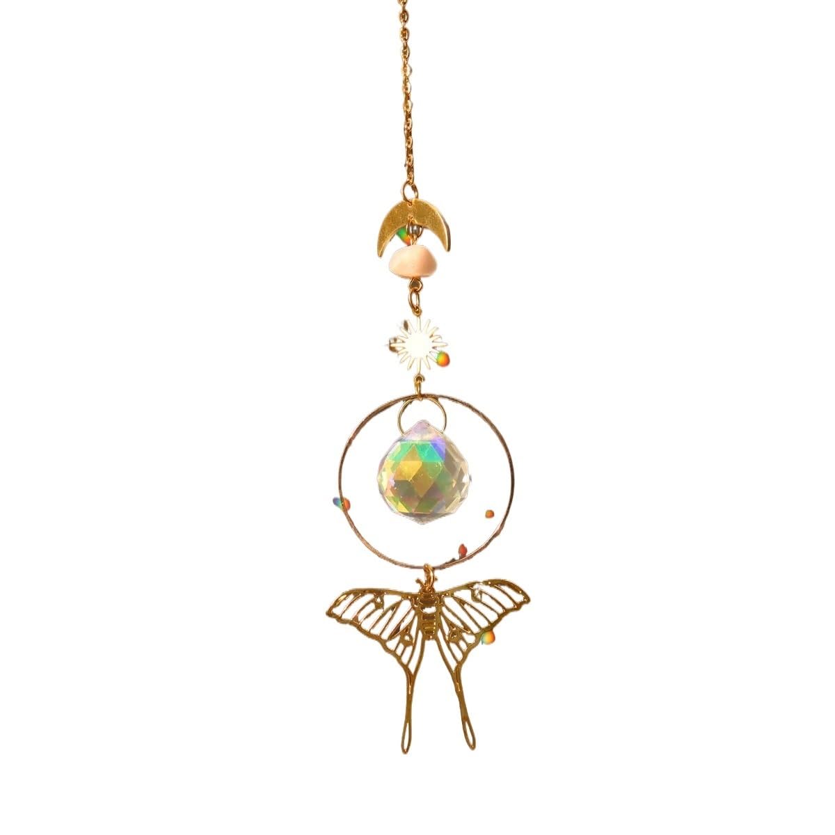 Yupliodsx Color9 Crystal Suncatcher Wind Chimes Crystal Decor Translucent Moth Crystal Sun Catcher Crystal Hanging Ornament Ceremonial Window(Color9)