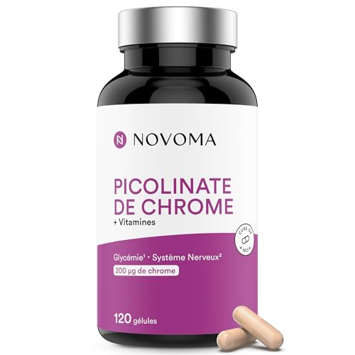 NOVOMA Chrome 200 µg, Maintien d’une Glycémie Normale, Métabolisme & Coupe-Faim Naturel, Forme Brevetée CrPix®, Cure de 4 mois, Fabriqué en France