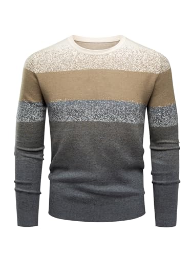 ALLOVIN Men’s Gradient Stripe Knit Sweater – Slim Fit, Soft Wool Blend, Warm & Stylish for Fall Winter