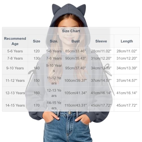 Girls Hoodies Size 10-12 Cute Cat Ear Hoodie Kids Sweatshirt with Lace Up | Girls Cat Ear Hoodie with Lace Up Sides, Puff Sleeves, Cropped, Soft, and Comfortable Wear for Kids and Teens Daily. - image 4