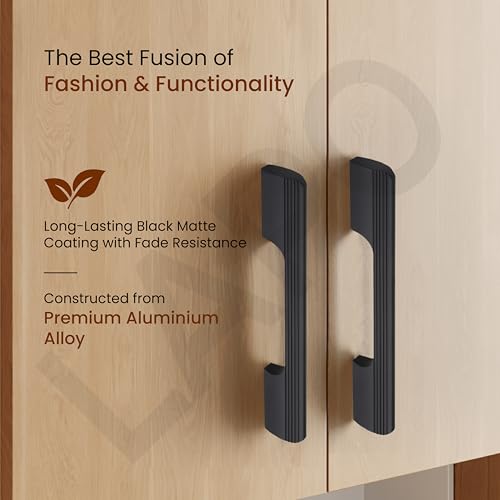 Image of LAPO 4 Piece Drawer Handle for Kitchen, 8 Inch Cabinet Handles for Wardrobe, Pulls for Cupboard, Almirah, Pooja Mandir (200mm, Black Finish, 3 Years Warranty) M-FB
