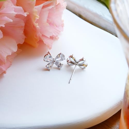 Butterfly Stud Earrings – 925 Sterling Silver with Sparkling Zircon, Dainty Simple,for woman and girl, Jewelry Gift with Box, 1.2cm × 1cm2
