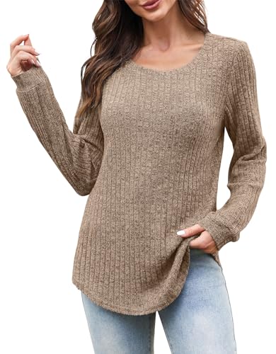 Image of RUBZOOF Sweaters for Women Fall Fashion 2024 Casual V-Neck Long Sleeve Tunic Tops