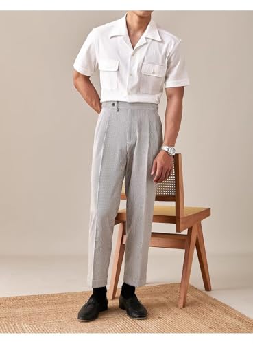 Men's Seersucker Suit Pants Classic Gurkha Dress Pant Casual Summer Beach Lightweight Trousers4