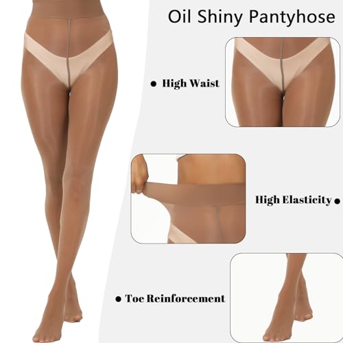 MANZI 2 Pairs Women's Shiny Sheer Tights High Waist Silk Comfort Stockings Oil Shimmery Nylons Pantyhose4