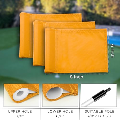 KINGTOP Golf Flag 8x6 Inch - Plain Orange, 420D Nylon, Tube Inserted - Mini Practice Putting Green Flags for Yard, 3-Pack