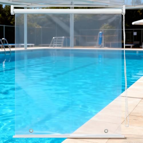 Estor Enrollable Transparente Impermeable Persianas Enrollables Exterior PVC Resistente la Lluvia Vinilo Plástico Toldos Verticales para Puertas Ventanas, Jardín, Balcón, Pérgola y Cenador