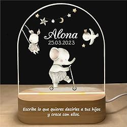 Lampara Elefante Bebe Lampara Bebe con Nombre,Gift Lámpara Infantil Personalizada con Nombre,Regalos Originales NIños,Bebé,Recien Nacidos-Regalo Bautizo Niña Niño,Regalo de Cumpleaños y Comuniones-Luz Suave (B-Elefante)