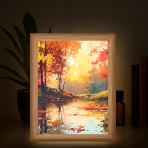 Light Up Painting, Sunset Forest Wall Art Picture Light Watercolor Forest Light Up Desktop Art Decor, 10 Brightness, USB Powered, 3 Lighting Modes, Anxiety Relief Gift for Bedroom Home - Without Frame