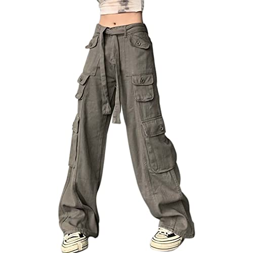 MEINVQIAOTI High Waisted Cargo Pants Women Straight Retro Street Green Baggy Combat Pants Women