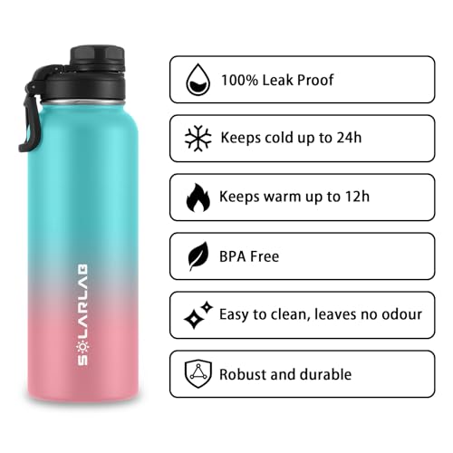 SOLARLAB Insulated Water Bottle 1.2 L Stainless Steel, Thermos Water Bottle, BPA Free, Perfect for Hot Drinks Cold, Outdoors - Image 2