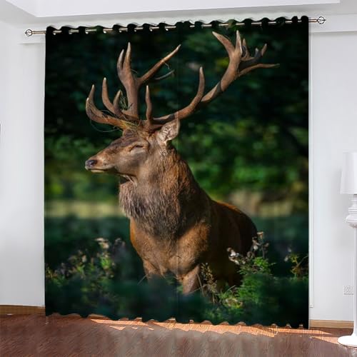 KaiHeBeding Cortinas Dormitorio Animal Cortinas Salon Alce, Cortina con Ojal para Decorar de la Oficina en el Hogar 2 Piezas 140An x 160Al, Protección de la Intimidad Protección Solar