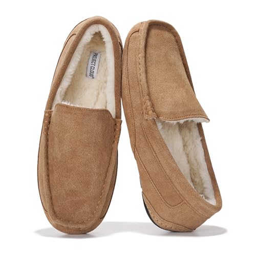 Project Cloud Mens Slippers 100% Genuine Leather with Memory Foam Insole Mens Shoes - Non-Slip and...