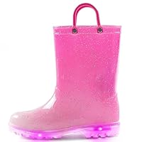 K KomForme Toddler Light Up Rain Boots for Girls Boys Waterproof Rain Boots with Handles Outdoors