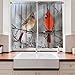 Lunarable Bird Kitchen Curtains, Pair of Northern Cardinal Birds on a Tree Ornithology Avian Wildlife Fauna, Window Drapes 2 Panel Set for Kitchen Cafe Decor, 55