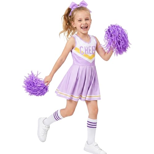 CIFITERY Cheerleader Costume for Kids Purple Gold Cheerleader Dress for Toddler Cheerleading Outfit for Girls Dress Up