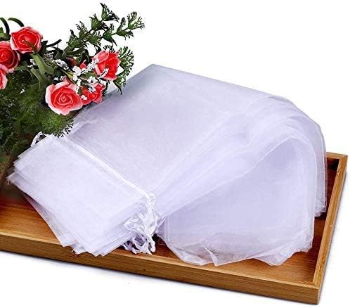 White Organza Wine Bottle Bags 750ml Wine Gift Bags with Drawstring for Gift Wrapping Wine Bottles - 14 x 37CM