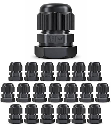 MGI SpeedWare 3/8" NPT Strain Relief Nylon Cord Grip Cable Glands, Black Plastic Grommet 20-Pack