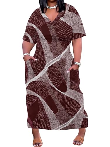 Image of PinkPatty Women's Oversize V Neck Short Sleeve Maxi Dress with Pockets