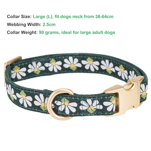 YUDOTE Hundehalsband aus weichem Cord mit Jacquard-Band, Hochwertig Gemustert Blumenmuster für große Hunde den täglichen Gebrauch, Grün