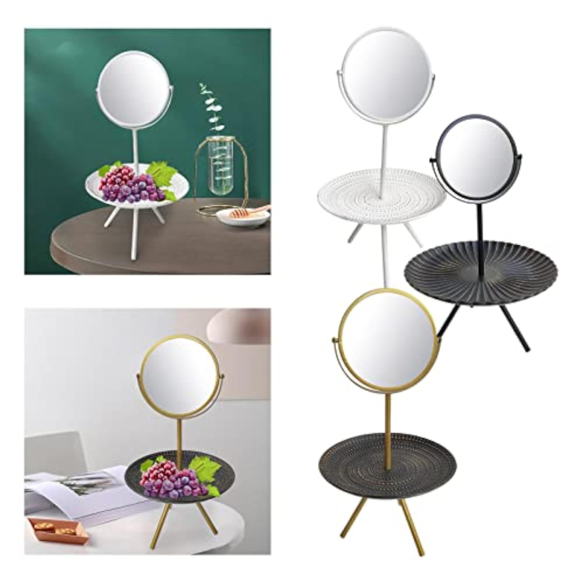 Tabletop Vanity Mirror with Wood Storage Tray