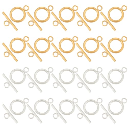 UNICRAFTALE 20 Sets 304 Edelstahl Kippverschlüsse Farbbalken Und Ringverschlüsse Gold Und Edelstahl OT Endverschlüsse Für Die Herstellung von Schmuckkomponenten Für Armbandketten