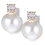 Yolev Pearl Earrings for Women 14K Gold Plated S925 Sterling Silver Pearl Drop Earrings for Women Trendy Diamond Stud Dangle Drop Earrings for Bridal Bridesmaid Wedding Jewelry