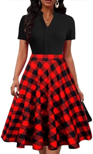 Mokayee Womens Summer Short Sleeve V Neck Fit and Flare Semi Form...