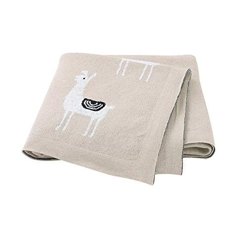 Little English Llama Cotton Cellular Blanket - Extra Soft blanket Ideal for Prams, Cots, Car Seats and Moses Baskets. - 100% Cotton - Cream - 100cm x 80cm Cover