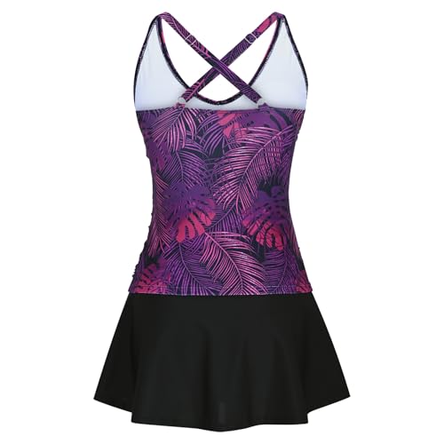 Women's Tankini Swimsuits 2025 Summer Floral Print Tummy Control Swim Dress Straps Trendy Casual Skirt Bathing Suits4