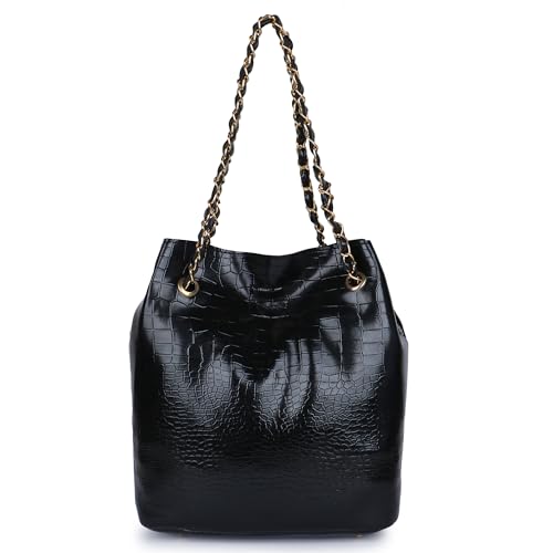 Image of Women's Stylish Handbag with Detachable Sling Strap | Croc Texture Shoulder & Crossbody Bag | Spacious Zip Closure Tote for Office, Daily & Travel Use | Chic Croc Texture, Adjustable Strap, Dual Carry Style, Rich Tan Finish, Twist Lock Closure, Spacious Interior