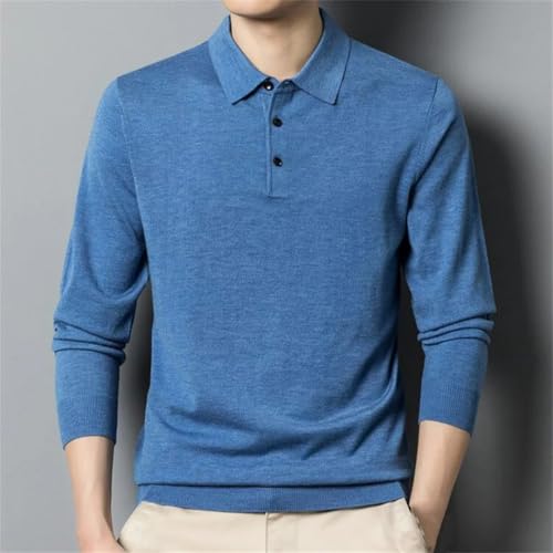 Men Wool Sweater Lapel Versatile Long Sleeve Knitted Pullovers Tops4