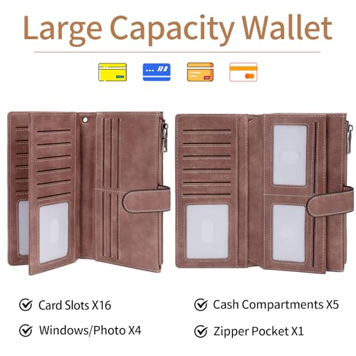Image of XINNSTAR Womens Wallet RFID Blocking Large Capacity Credit Card Holder Long Purses for Women with Wristlet Pocket ID Window
