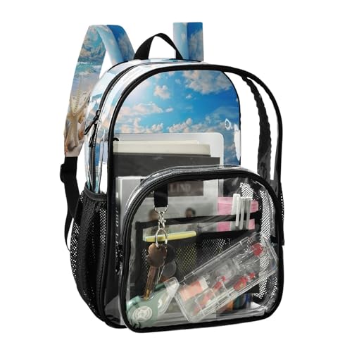 Blue Sea Ocean Beach Clear Backpack - Stadium Approved Large 15.7-inch Waterproof Transparent Bag for Sports, Concerts, Work, Travel#1232