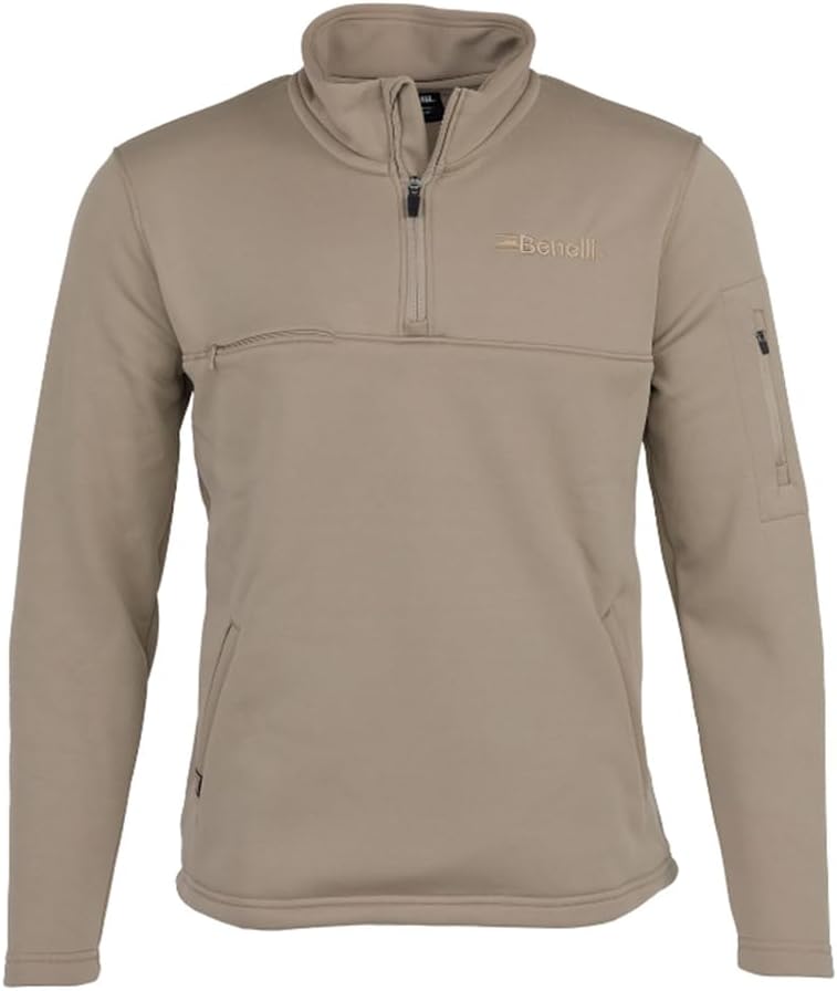 Fleece Pullover 1/4 Zip Jacket, Flat Dark Earth with Front Logo, Kangaroo Pouch, Arm & Chest Pocket