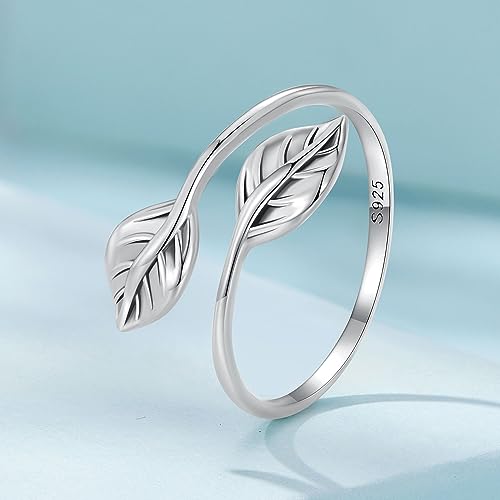 MUNDELL 925 Sterling Silver Simple Multi-layer Leaf Adjustable Ring Green Lucky Leaves Statement Ring for Women Promise Ring Fine Jewelry4