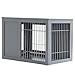 Dog Cage Furniture Wire Indoor Pet Cage, Furniture Style Crate, Furniture Style Dog Cage, Pet Furniture, Side Table with Double Doors, Locking Dog House, Suitable for Small and Medium Dog Houses, Gray