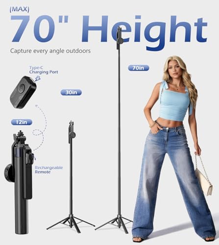 Image of UBeesize 70'' Magnetic Selfie Stick Tripod for iPhone with Remote
