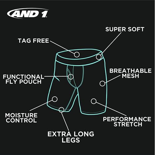 AND1 Boys Boxer Briefs - 4 Pack Performance Long Leg Boys Underwear Boxers with Functional Fly Pouch, 6" Inseam (Size: 6-18)2