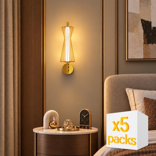 Image of Murphy Cage Line 12W Wall Lamp Pack of 5 | 3-in-1 Color Changing LED (Cool White /Warm White /Natural White) with 2-Year Warranty | Premium Golden Finish Decorative Light