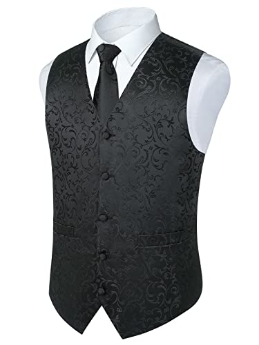 Paisley Vest and Tie Sets for Men Formal Floral Jacquard Suit Vests Ties Pocket Square Cufflinks 5PCS Tuxedo Waistcoat4